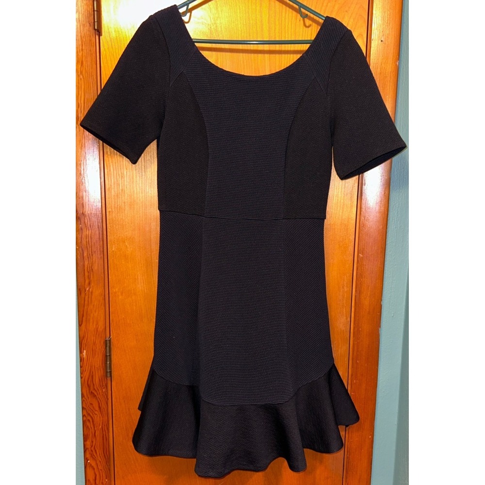 HD in Paris Anthropologie Black Textured‎ Fit & Flare Ruffle Hem Dress Size 10